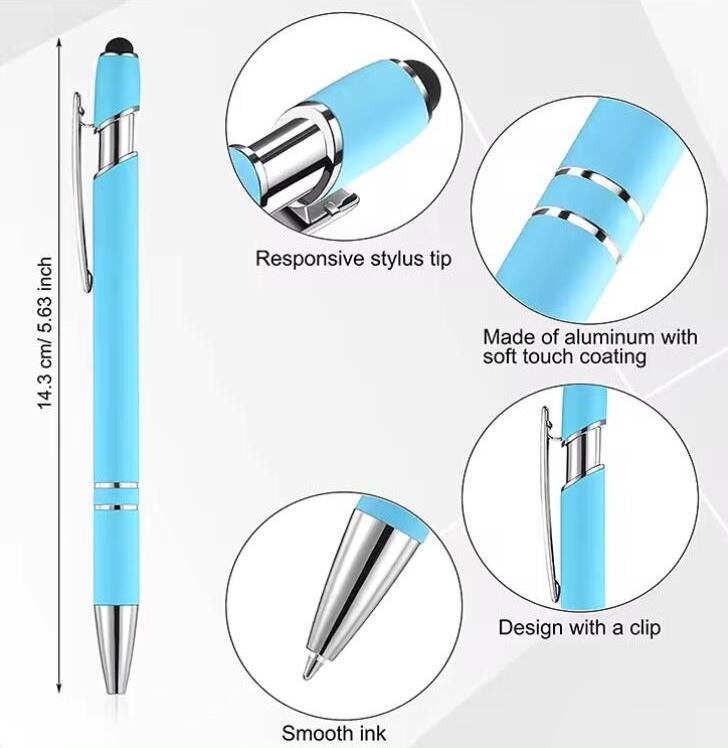 New Multifunctional 2 In 1 Ball Stylus Soft Touch Screen Pen Logo Engraved Lasered Metal Stylus pen