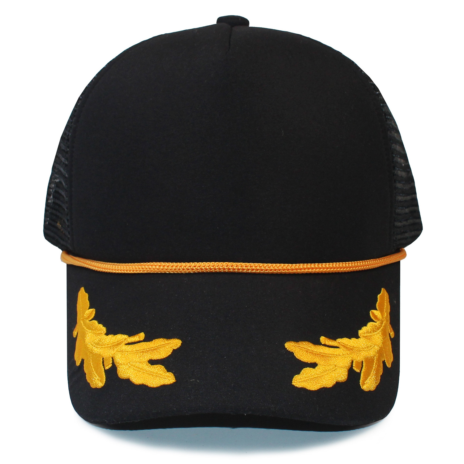 Captain Oak Leaf Embroidered Trucker Foam Mesh Cap with Yellow Rope