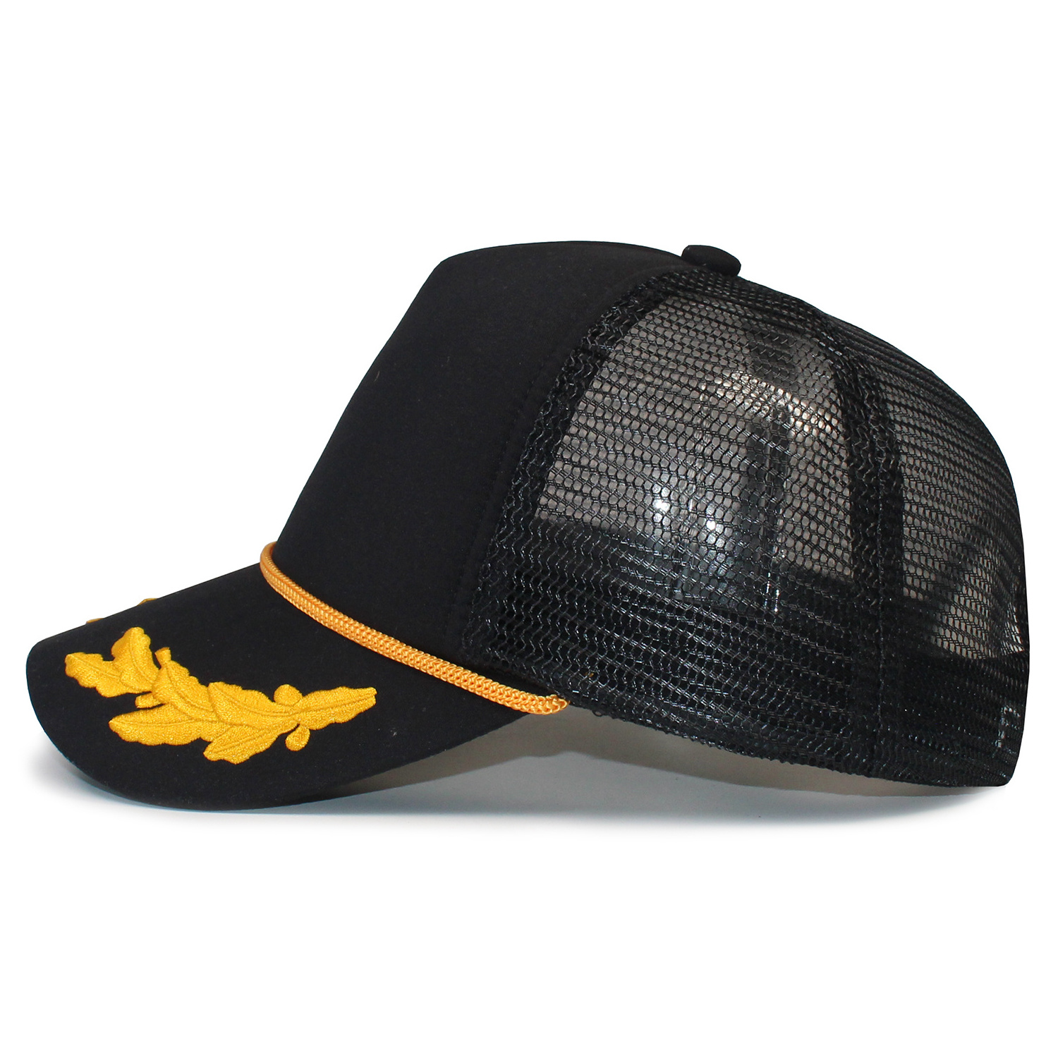 Captain Oak Leaf Embroidered Trucker Foam Mesh Cap with Yellow Rope