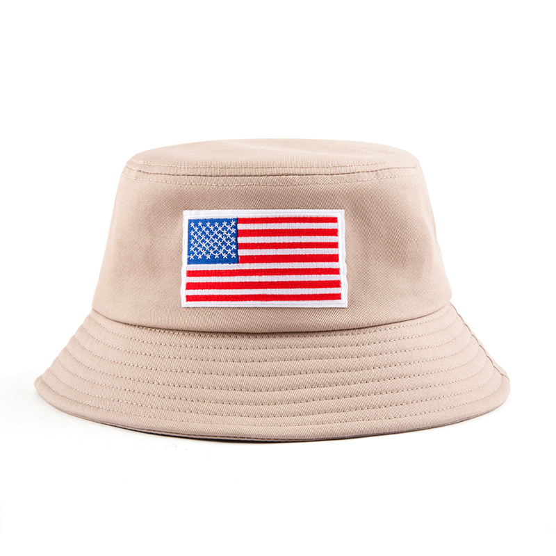 Colourful sunscreen solid color custom embroidered twill cotton usa flag bucket hat american flag