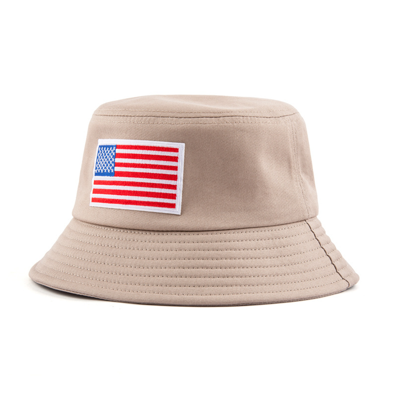 Colourful sunscreen solid color custom embroidered twill cotton usa flag bucket hat american flag