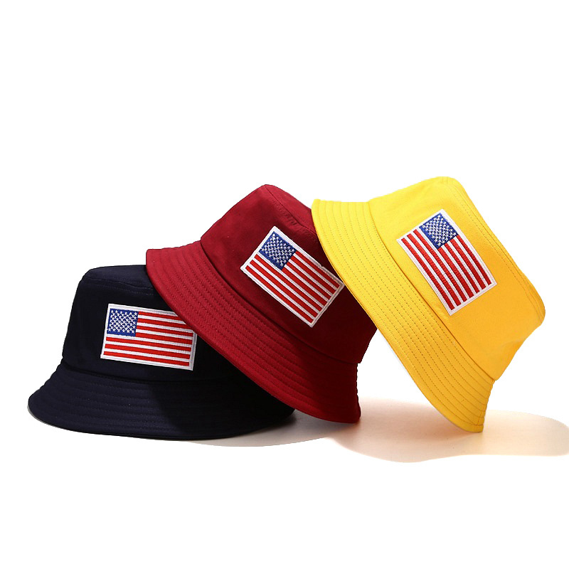 Colourful sunscreen solid color custom embroidered twill cotton usa flag bucket hat american flag