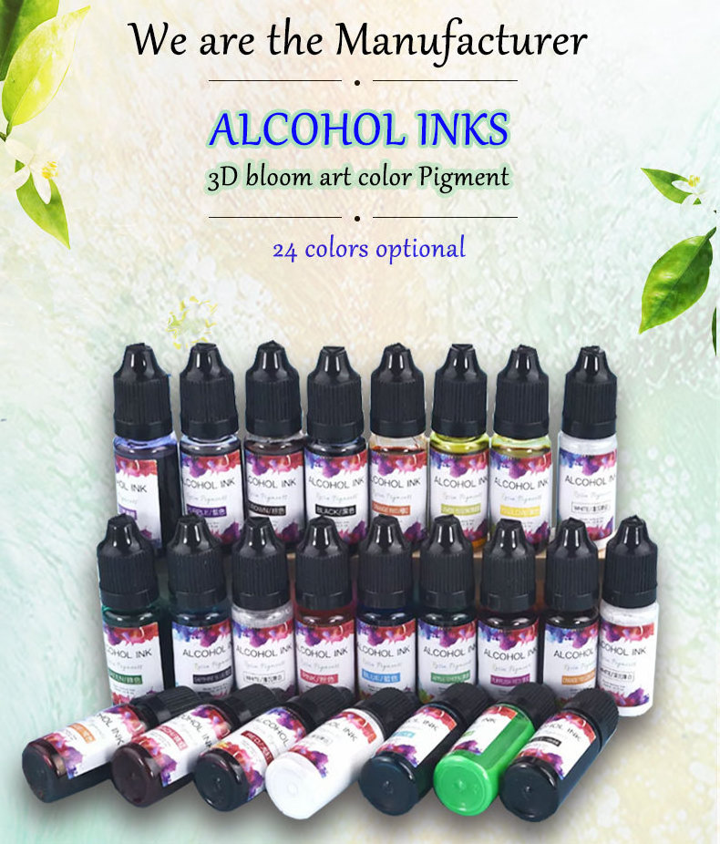 High Concentrated 24 colors 10ml Liquid Pigment Alcohol Based Ink for Epoxy Resin Paint and DIY Artwork