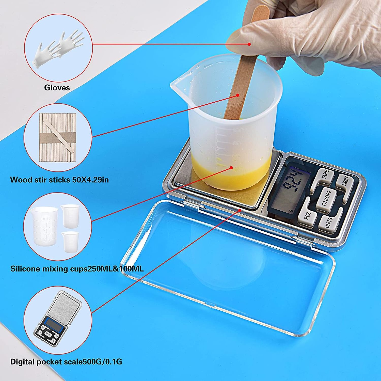 Silicone Mixing Cups Scale Mat Drill Sandpaper Stirring Needle Spoon Set Resin Tools and Supplies