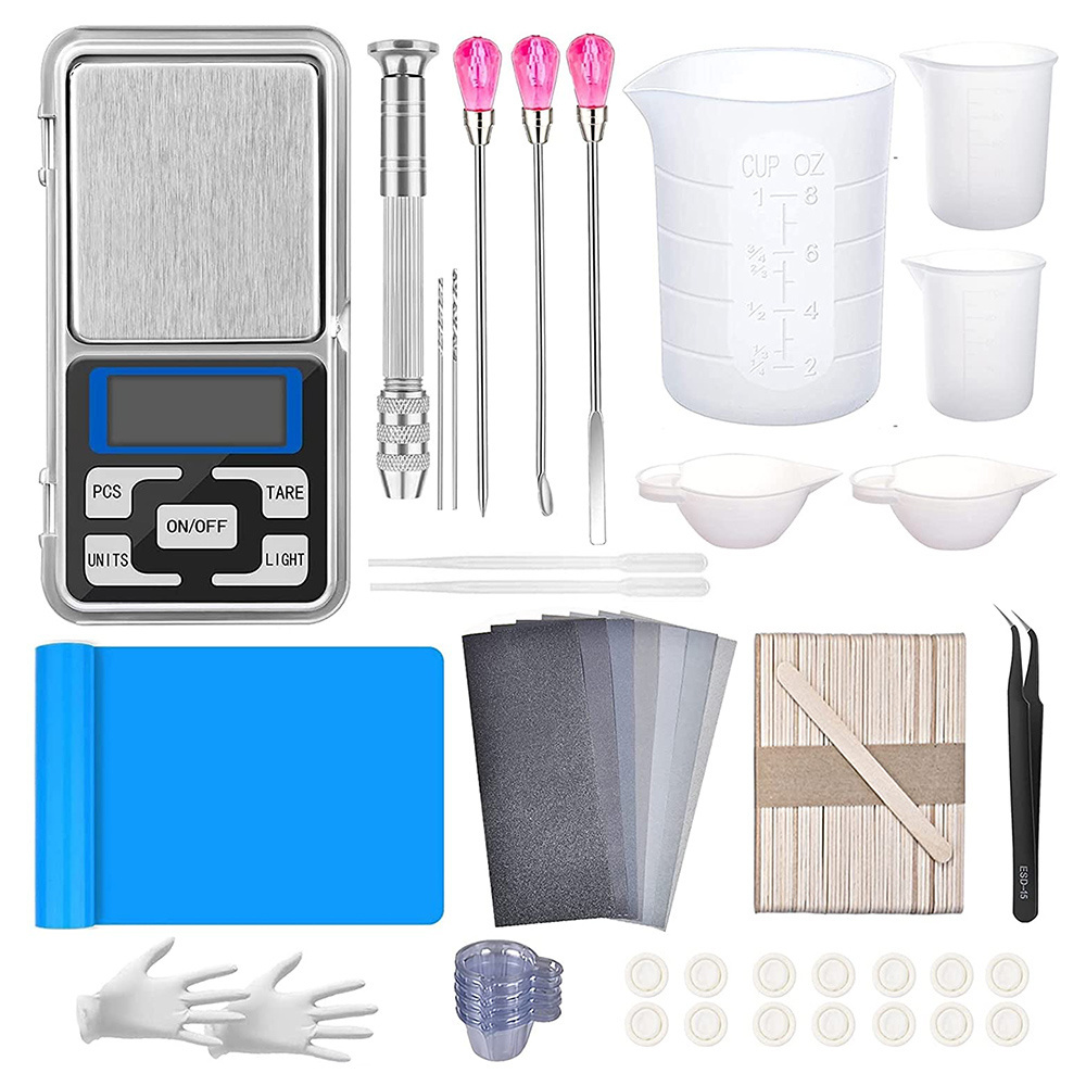 Silicone Mixing Cups Scale Mat Drill Sandpaper Stirring Needle Spoon Set Resin Tools and Supplies