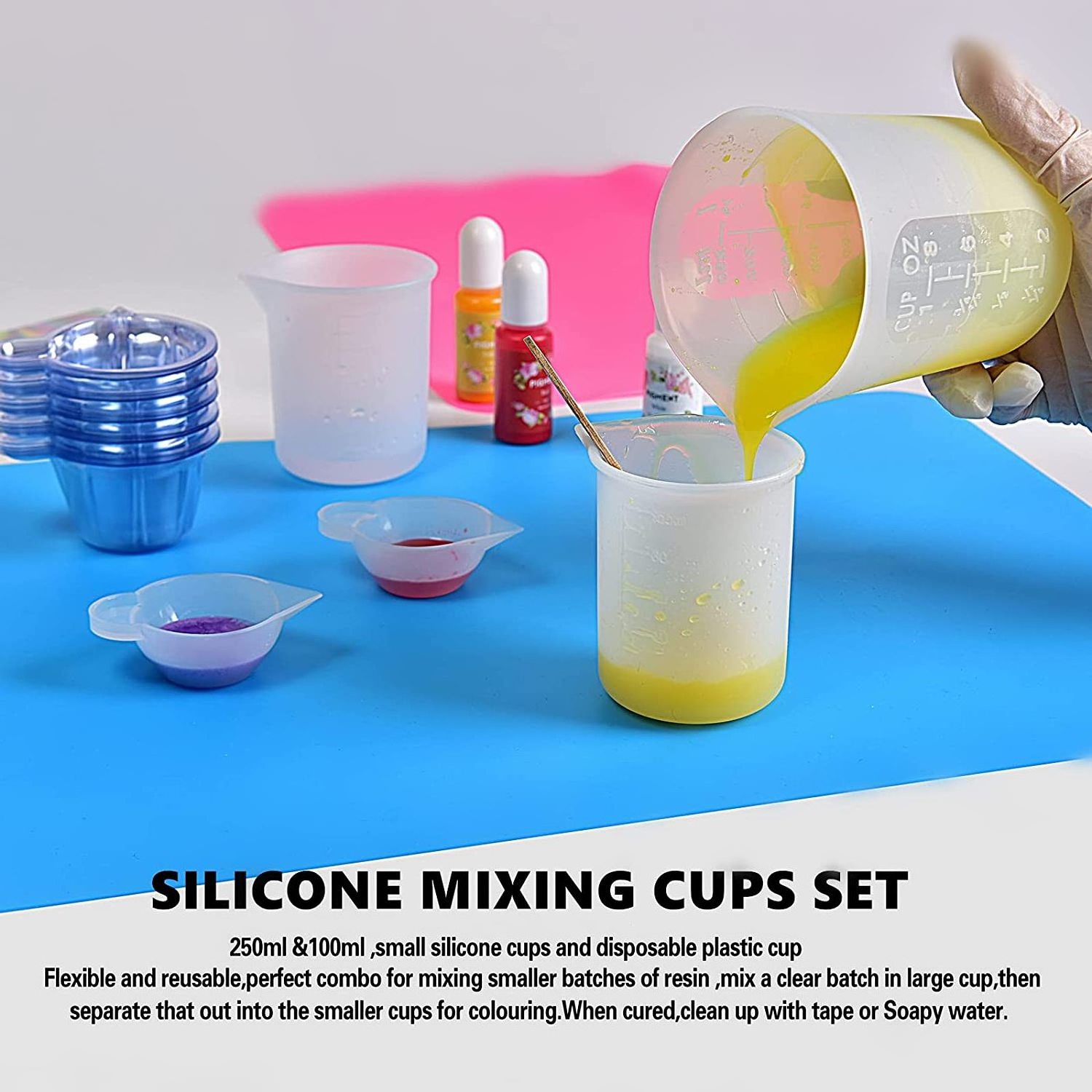 Silicone Mixing Cups Scale Mat Drill Sandpaper Stirring Needle Spoon Set Resin Tools and Supplies