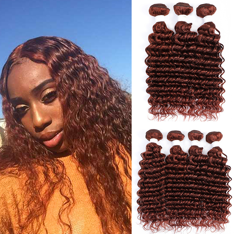 Deep Wave Hair 3/4 Bundles 99J 27/30/33 Blonde Color Brazilian Remy 100% Human Hair Bundles Weaving Weft