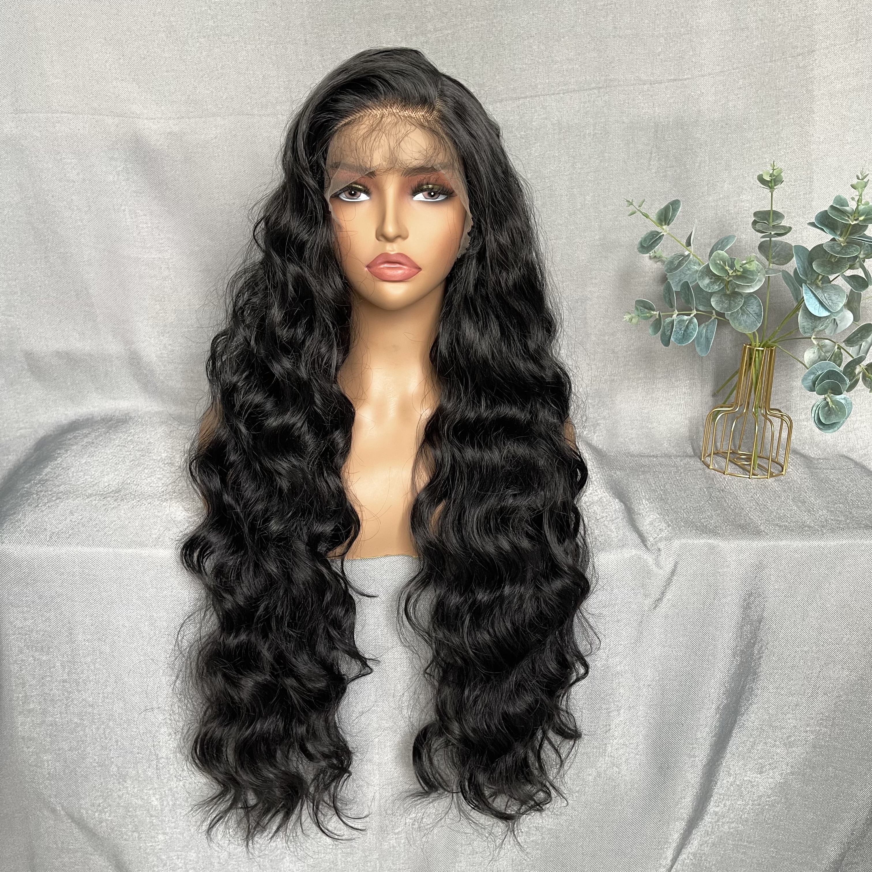 X-TRESS 13x4 Pre Plucked with Baby Hair Synthetic Lace Front Wigs 32 Inch Black Color Fluffy Long Body Wave Wig for Black Women