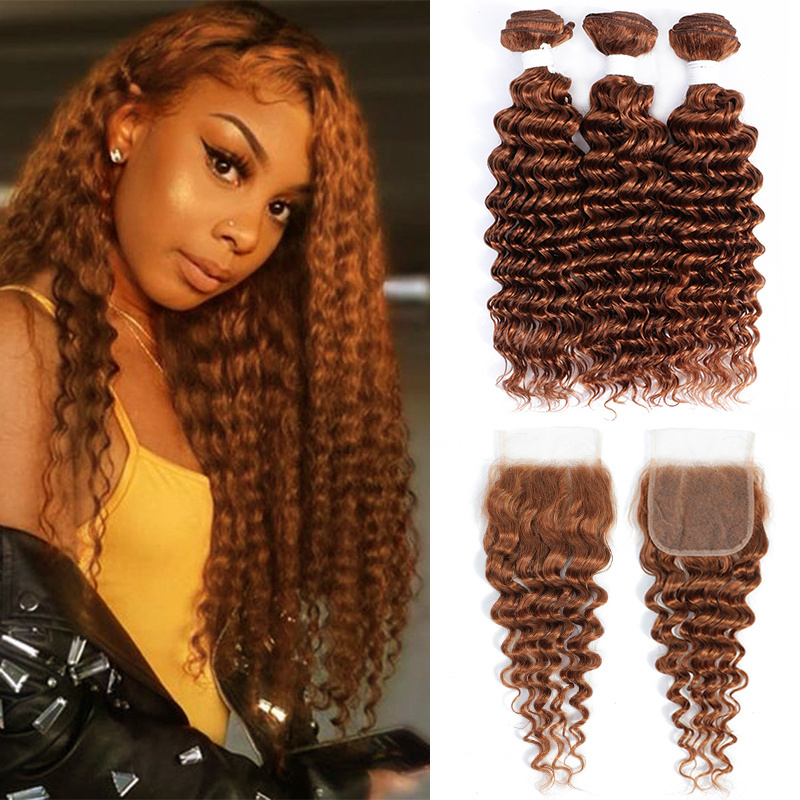 Deep Wave Hair 3/4 Bundles 99J 27/30/33 Blonde Color Brazilian Remy 100% Human Hair Bundles Weaving Weft