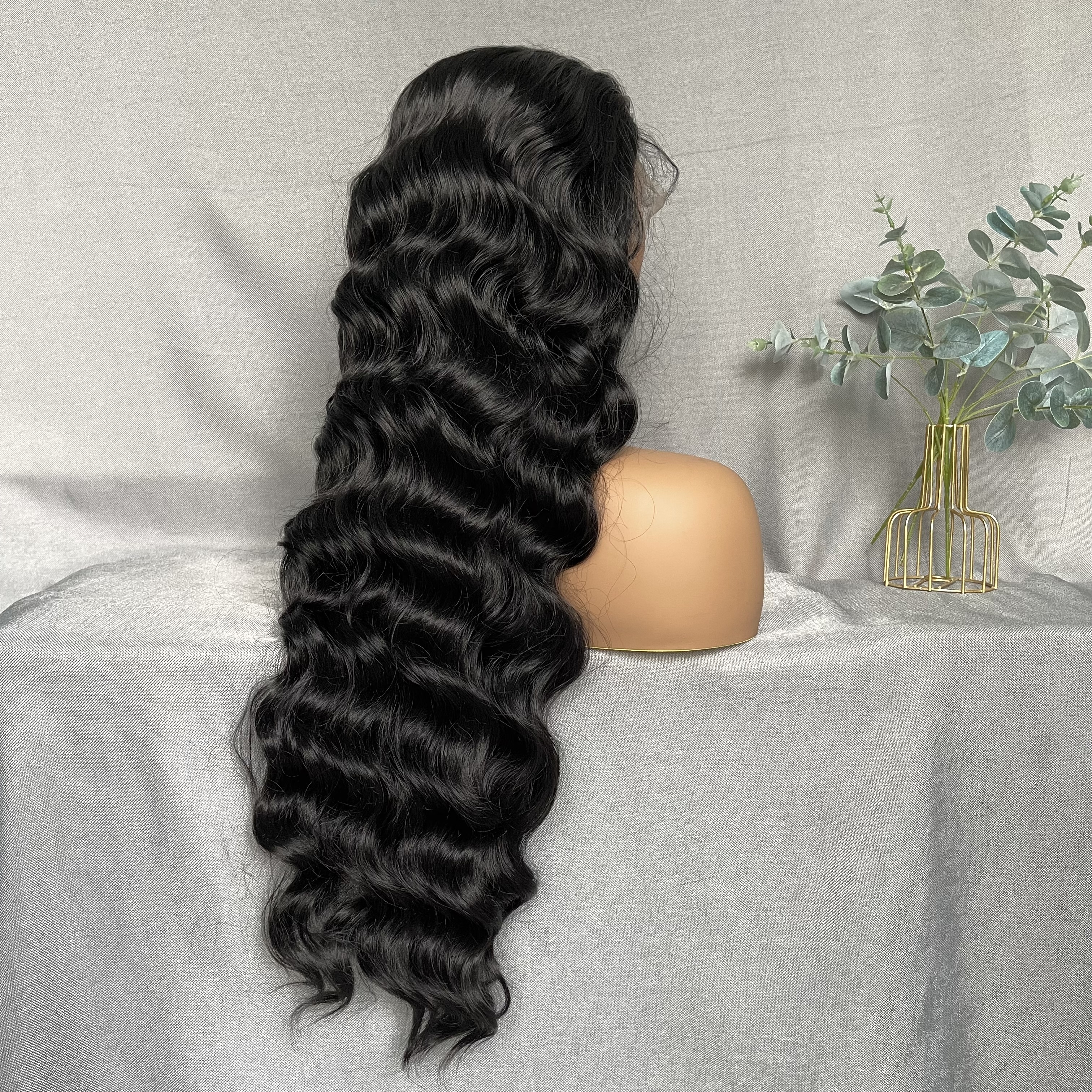 X-TRESS 13x4 Pre Plucked with Baby Hair Synthetic Lace Front Wigs 32 Inch Black Color Fluffy Long Body Wave Wig for Black Women