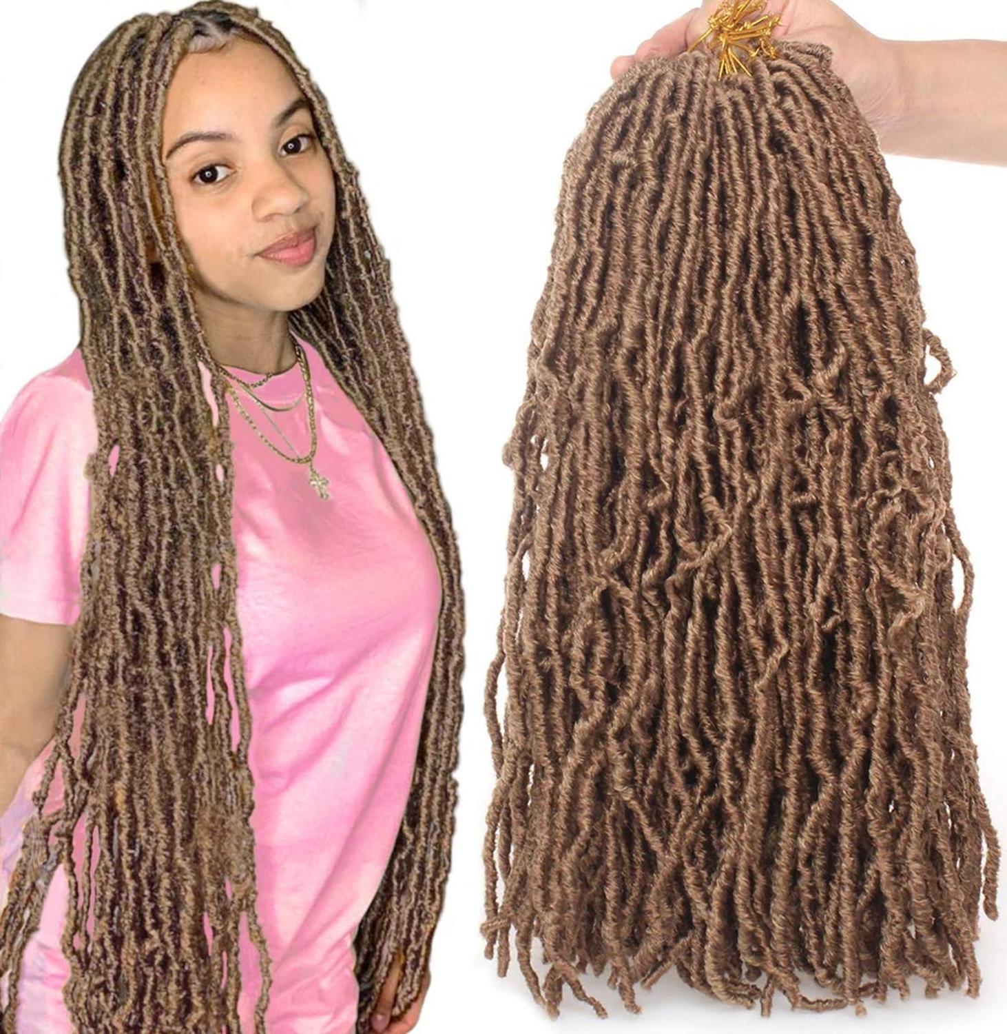 Darker Brown Curly Faux Locs Crochet Hair Goddess Locs Synthetic Braids Extension for Afro Women 24 Inch Soku Small Dreadlocks