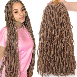 Darker Brown Curly Faux Locs Crochet Hair Goddess Locs Synthetic Braids Extension for Afro Women 24 Inch Soku Small Dreadlocks