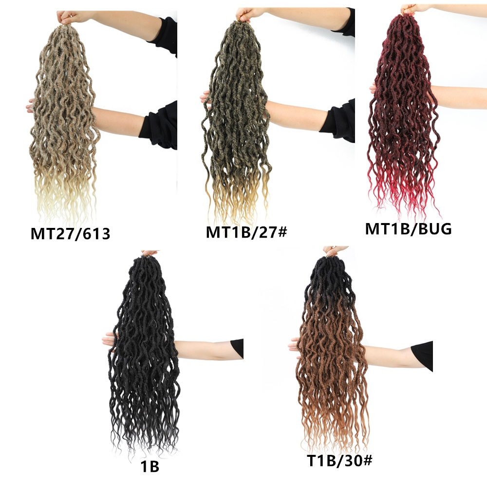 X-TRESS Goddess Faux locs Crochet Hair 26 Inch Ombre Curly Wavy Braiding Hair Extensions Black Women Synthetic Braids