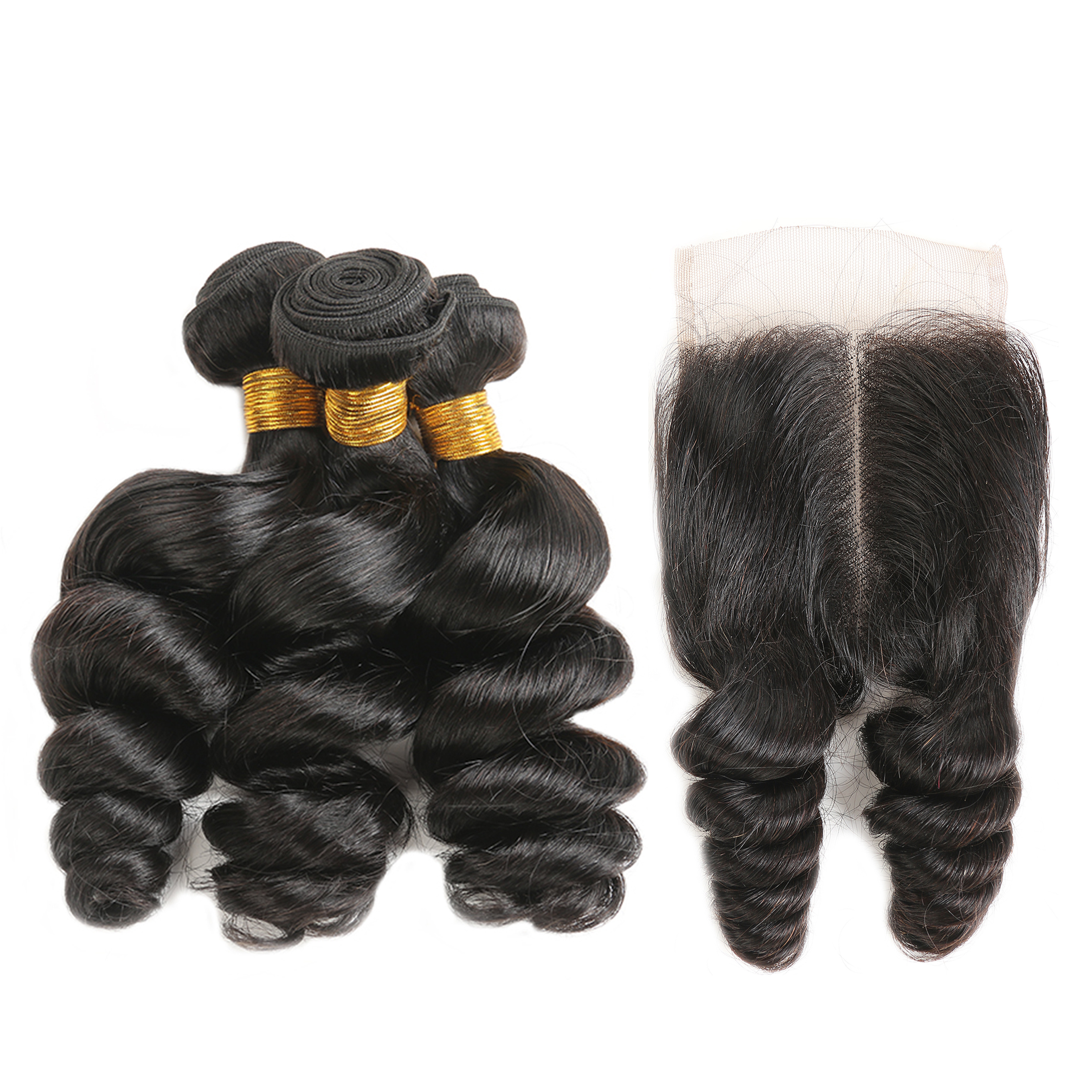 RUIMEI  Loose Weaves 100% Cuticle Aligned Peruvian Virgin Hair blend Hair Extension Natural Human Hair Bundles& Closure