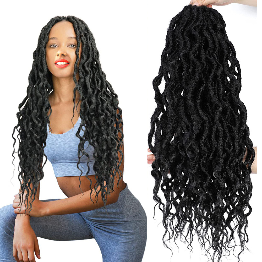 X-TRESS Goddess Faux locs Crochet Hair 26 Inch Ombre Curly Wavy Braiding Hair Extensions Black Women Synthetic Braids