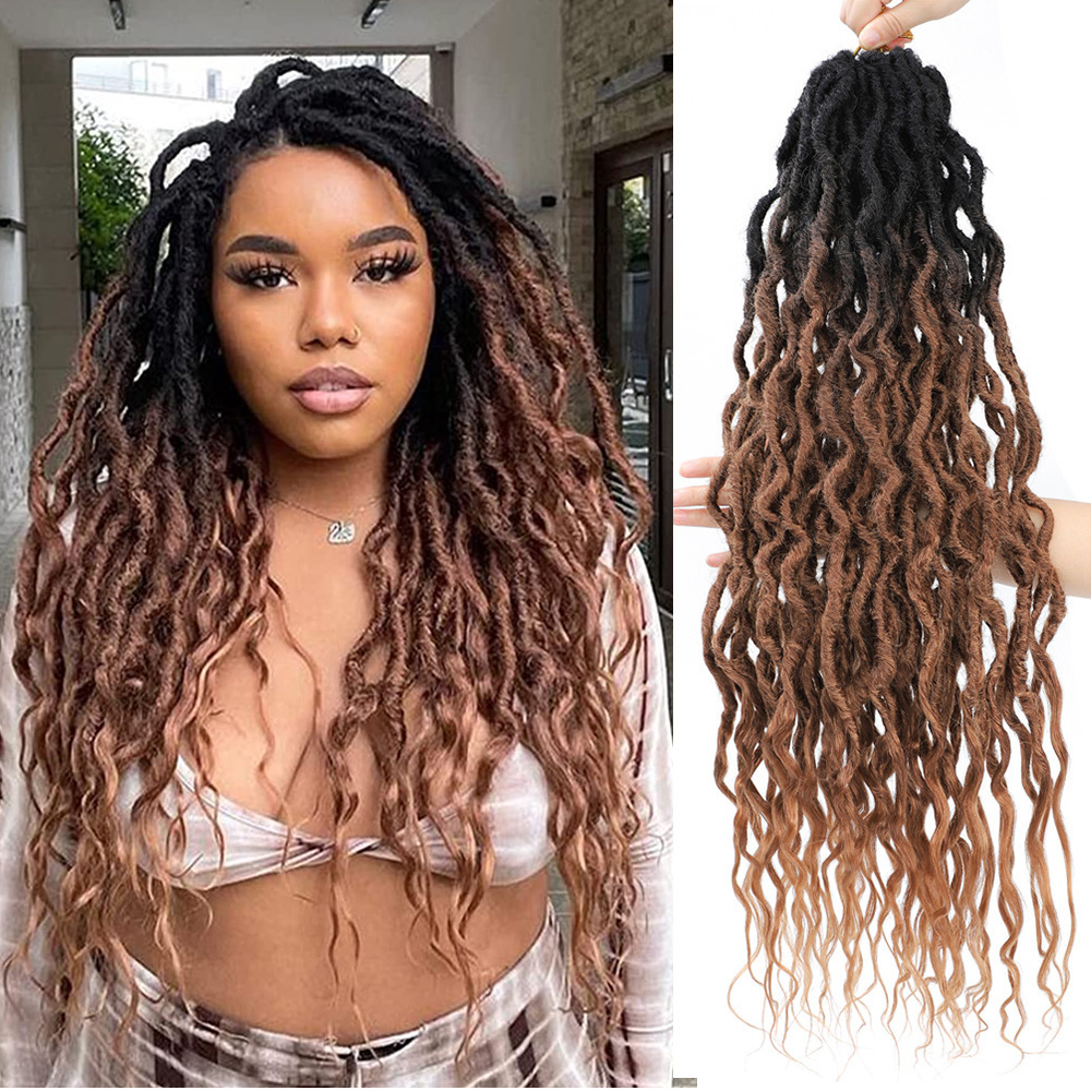 X-TRESS Goddess Faux locs Crochet Hair 26 Inch Ombre Curly Wavy Braiding Hair Extensions Black Women Synthetic Braids