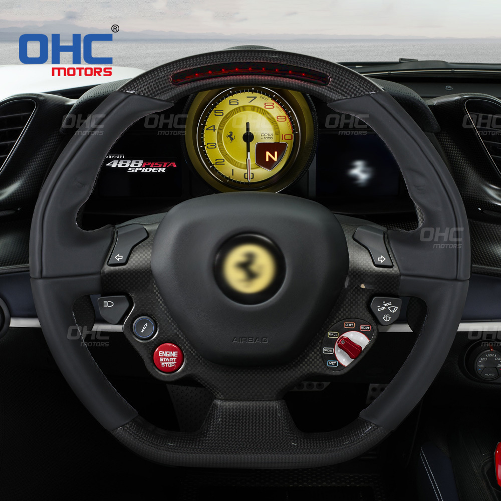 LED RPM Performance Real Carbon Fiber Steering Wheel Fit for Ferrari 458 488 California T F12 Sergio BerlinettaOHC Motors