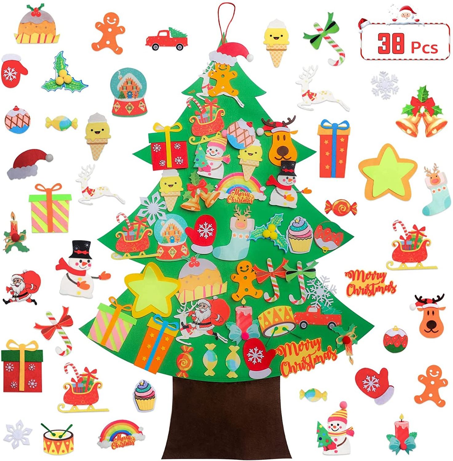 Felt Christmas Tree Toddlers DIY Set 32 Ornaments Xmas Gifts  Wall Hanging Christmas Tree Decorations