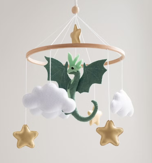 Dragon Crib mobile nursery clouds and gold stars baby mobile fantasy nursery decor