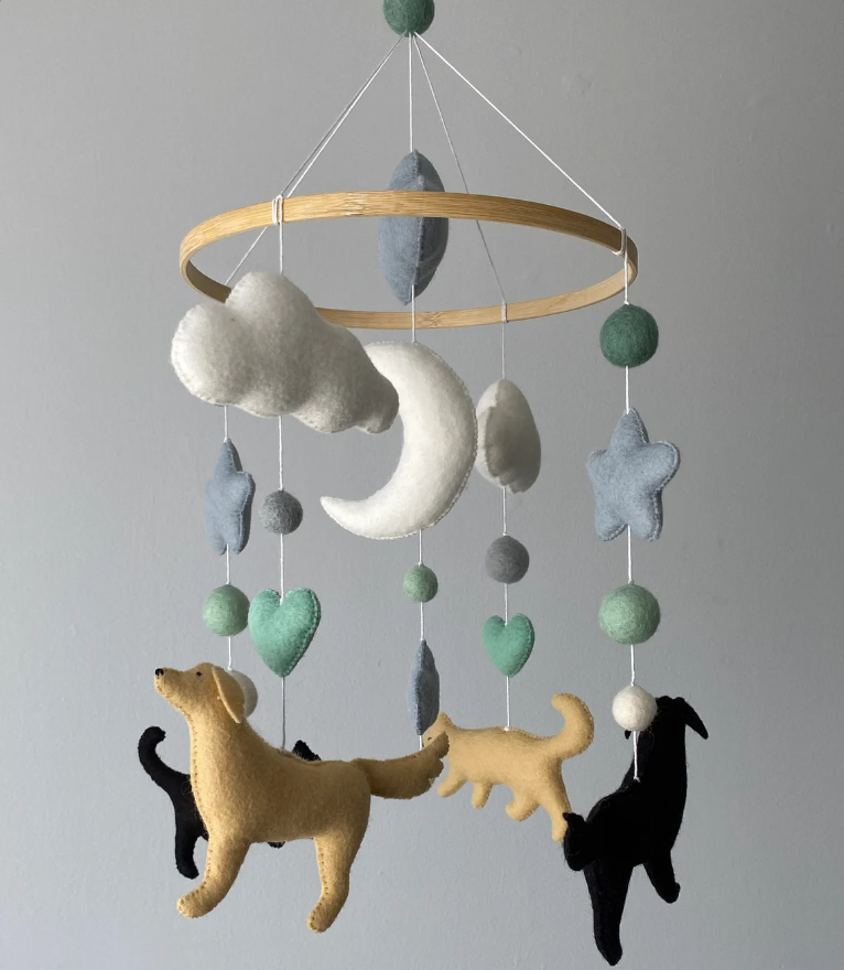 Puppy Baby mobile Cat crib mobile Labrador Dog nursery hanging decor