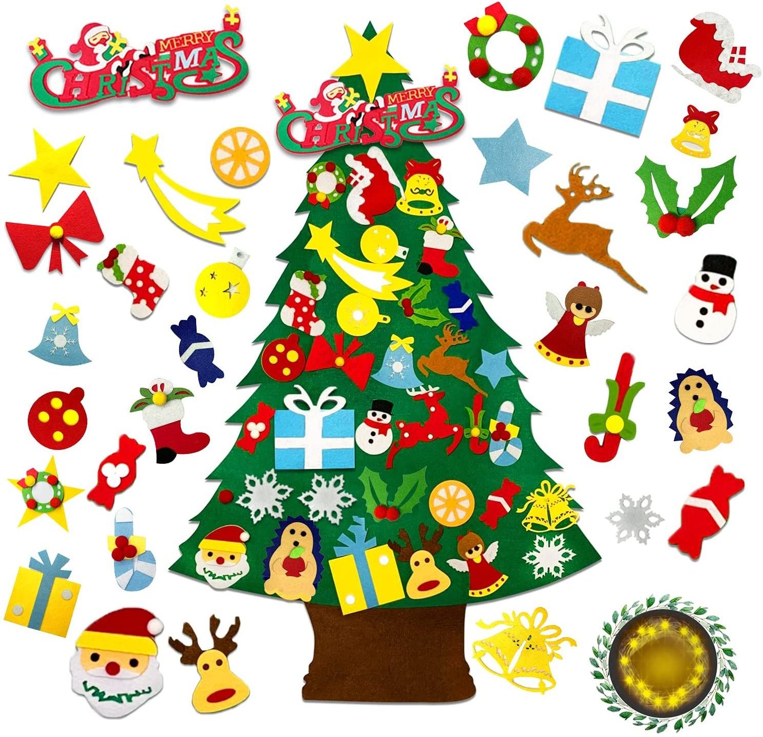 Felt Christmas Tree Toddlers DIY Set 32 Ornaments Xmas Gifts  Wall Hanging Christmas Tree Decorations