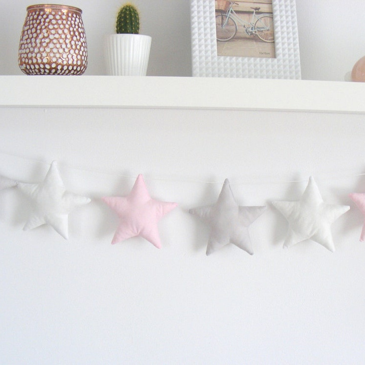 Felt Star Garland Wall Hanging White Grey Pink Garland Baby Banner Nursery Decor