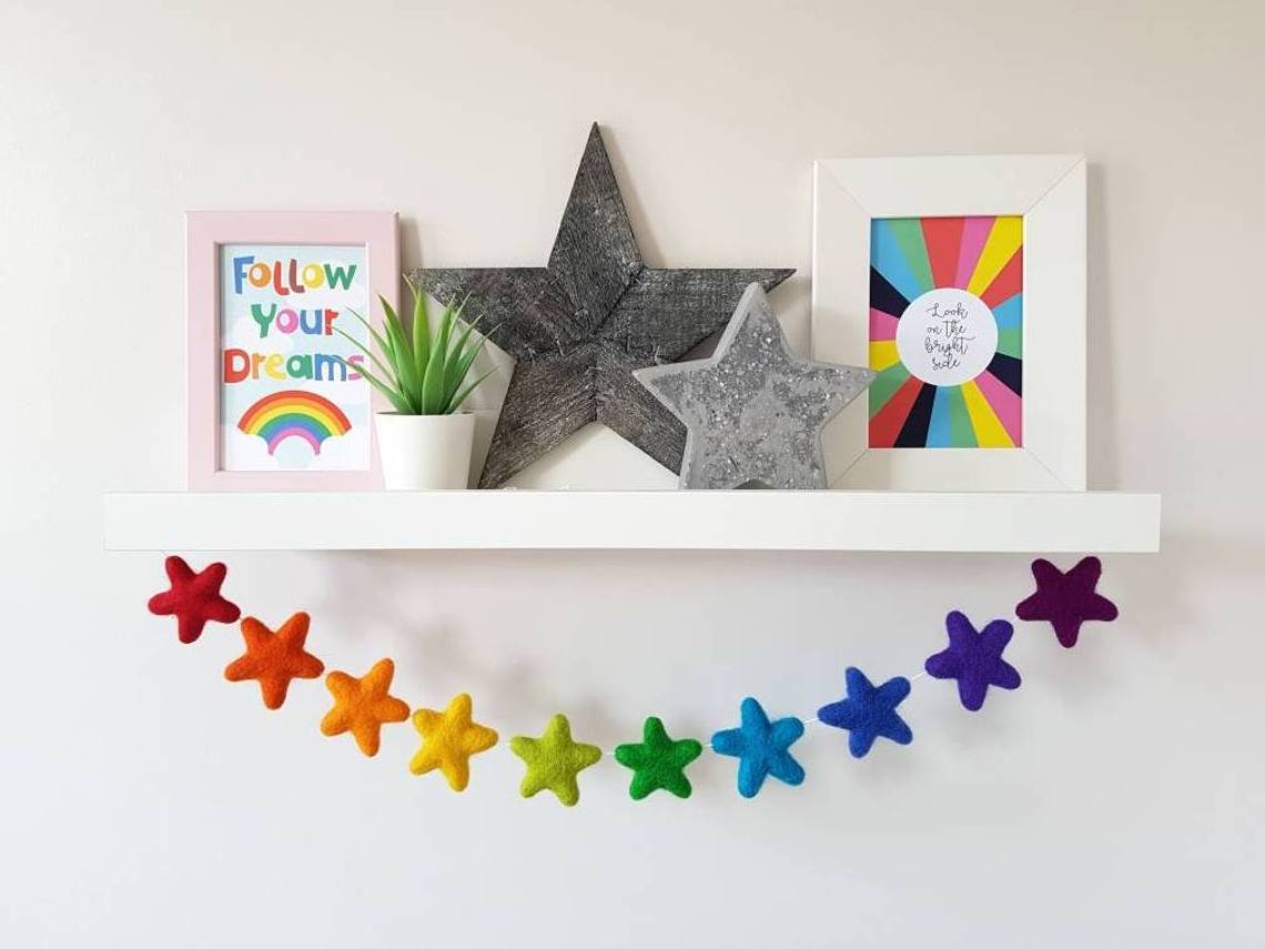 Felt Star Garland Wall Hanging White Grey Pink Garland Baby Banner Nursery Decor