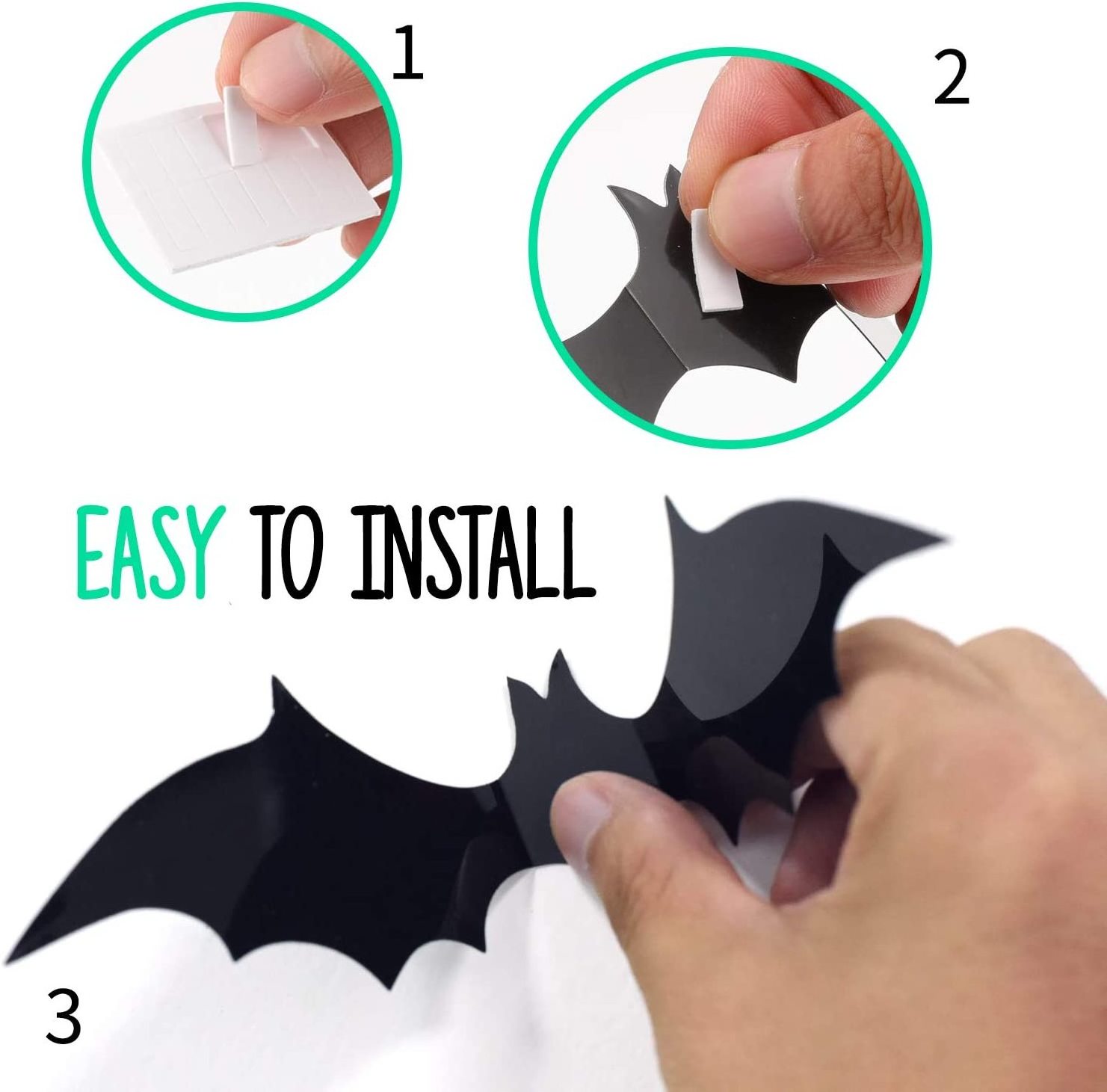 Halloween 3D bat plastic 24 60 70 72 pcs black pvc bats wall sticker home decoration Spooky Party Supplies