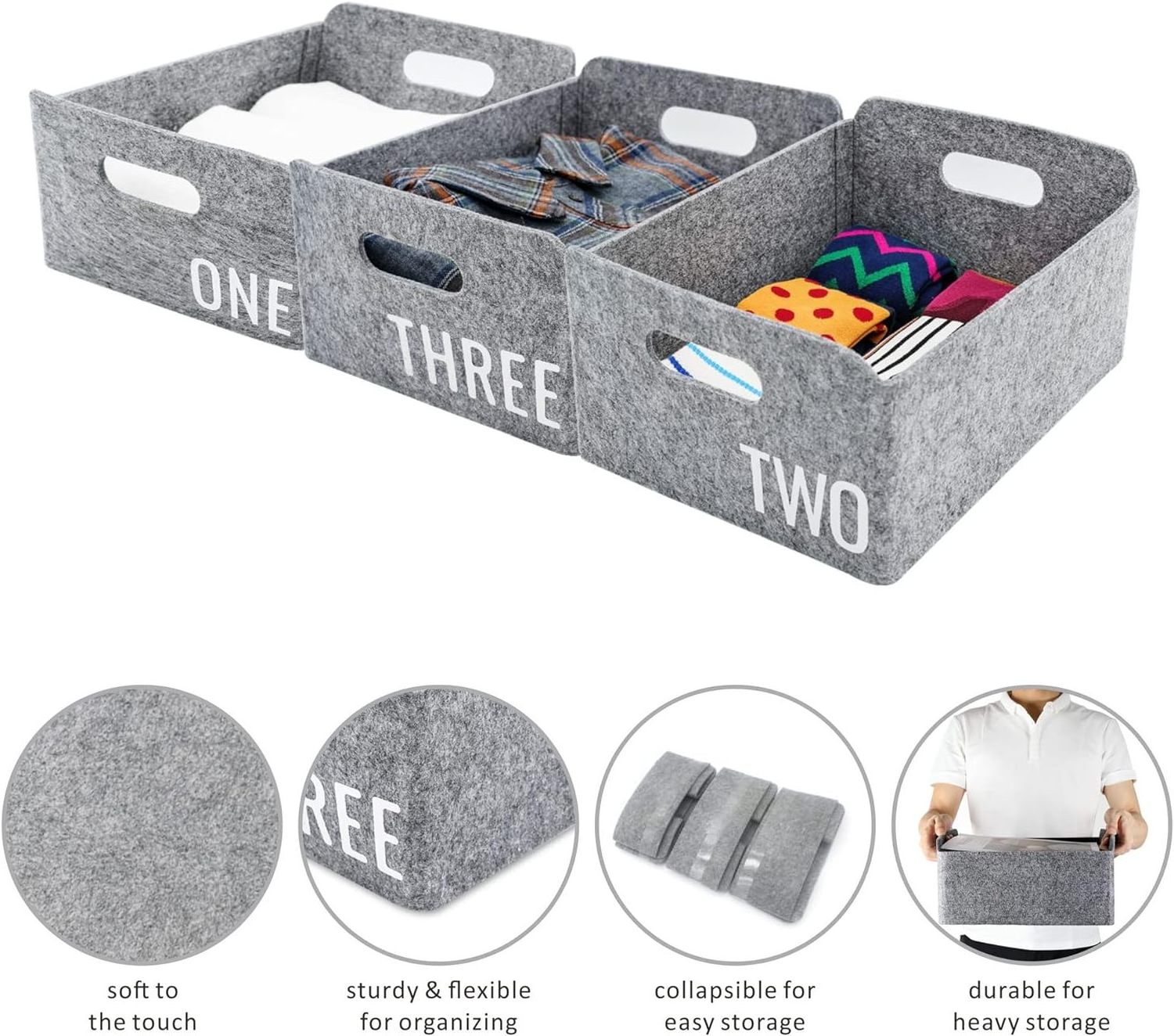 Felt Storage Baskets Foldable Felt Storage Cube Shelf Boxes Drawers Organizer bin