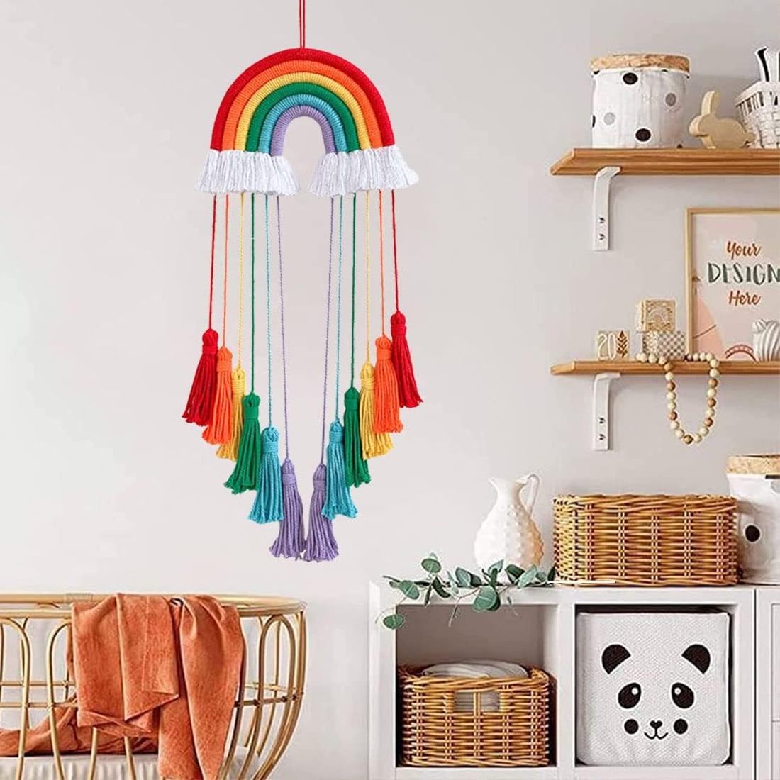 Boho Rainbow Nursery Decor Handmade Macrame Rainbow Wall Hanging with Tassels