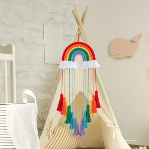 Boho Rainbow Nursery Decor Handmade Macrame Rainbow Wall Hanging with Tassels