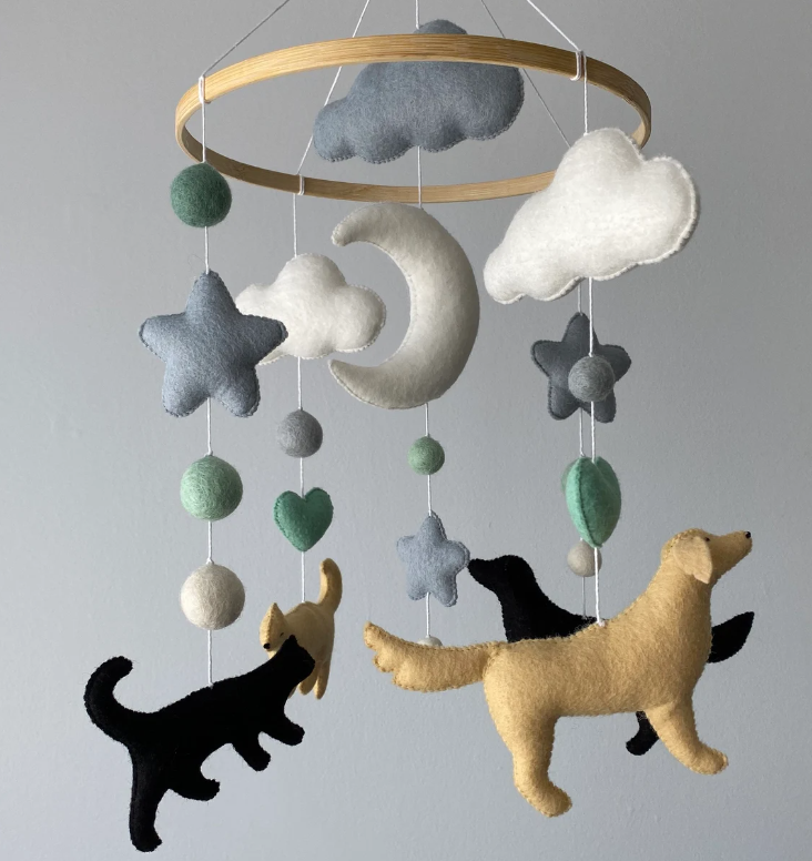 Puppy Baby mobile Cat crib mobile Labrador Dog nursery hanging decor