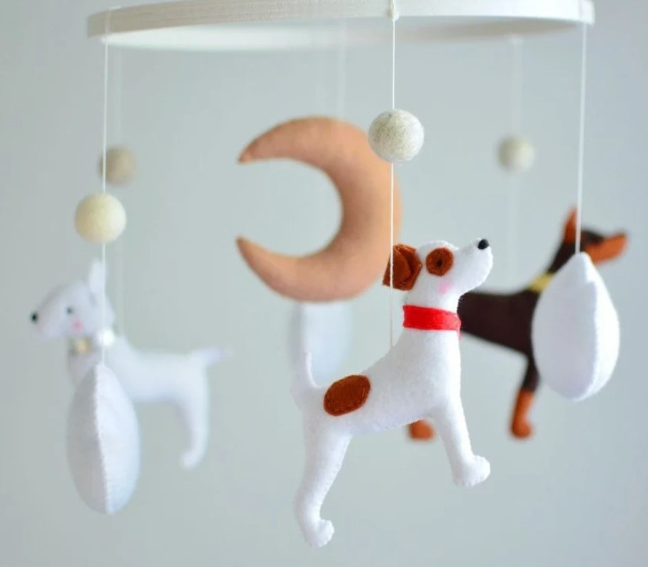 Baby mobile puppy Gender neutral nursery decoration Dog crib mobile