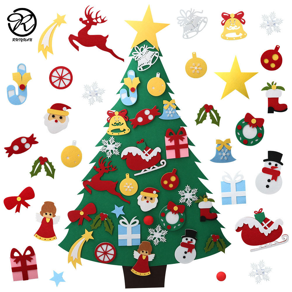 Felt Christmas Tree Toddlers DIY Set 32 Ornaments Xmas Gifts  Wall Hanging Christmas Tree Decorations