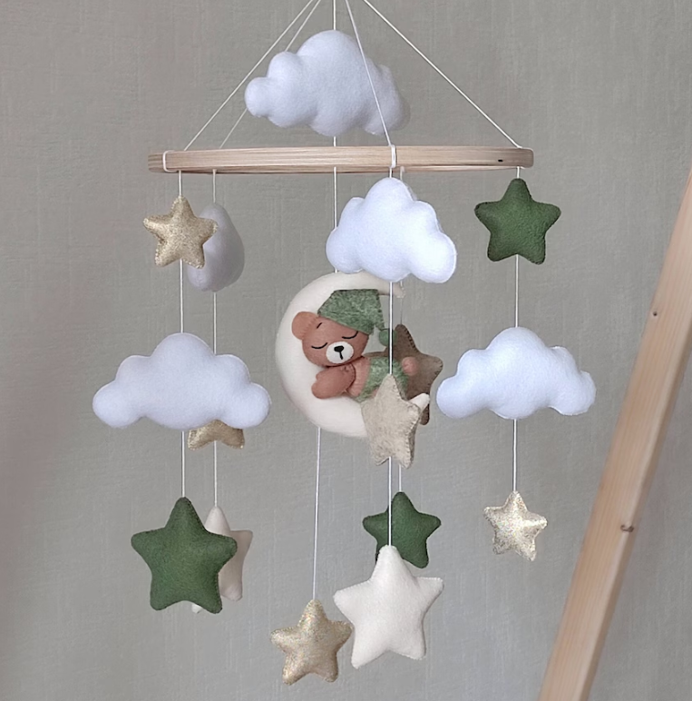 Neutral gender Bear Baby crib mobile Woodland nursery decor Personalized new baby gift