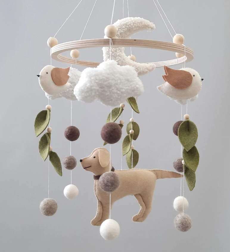 Labrador retriever baby mobile puppy crib mobile gender neutral felt dog mobile