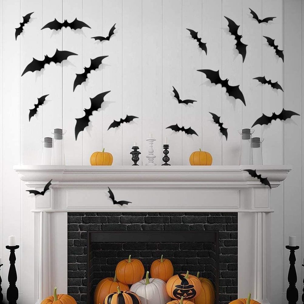 Halloween 3D Bat Wall Stickers Halloween Creepy Party Accessories 3D Bat  Wall Window Decoration Set