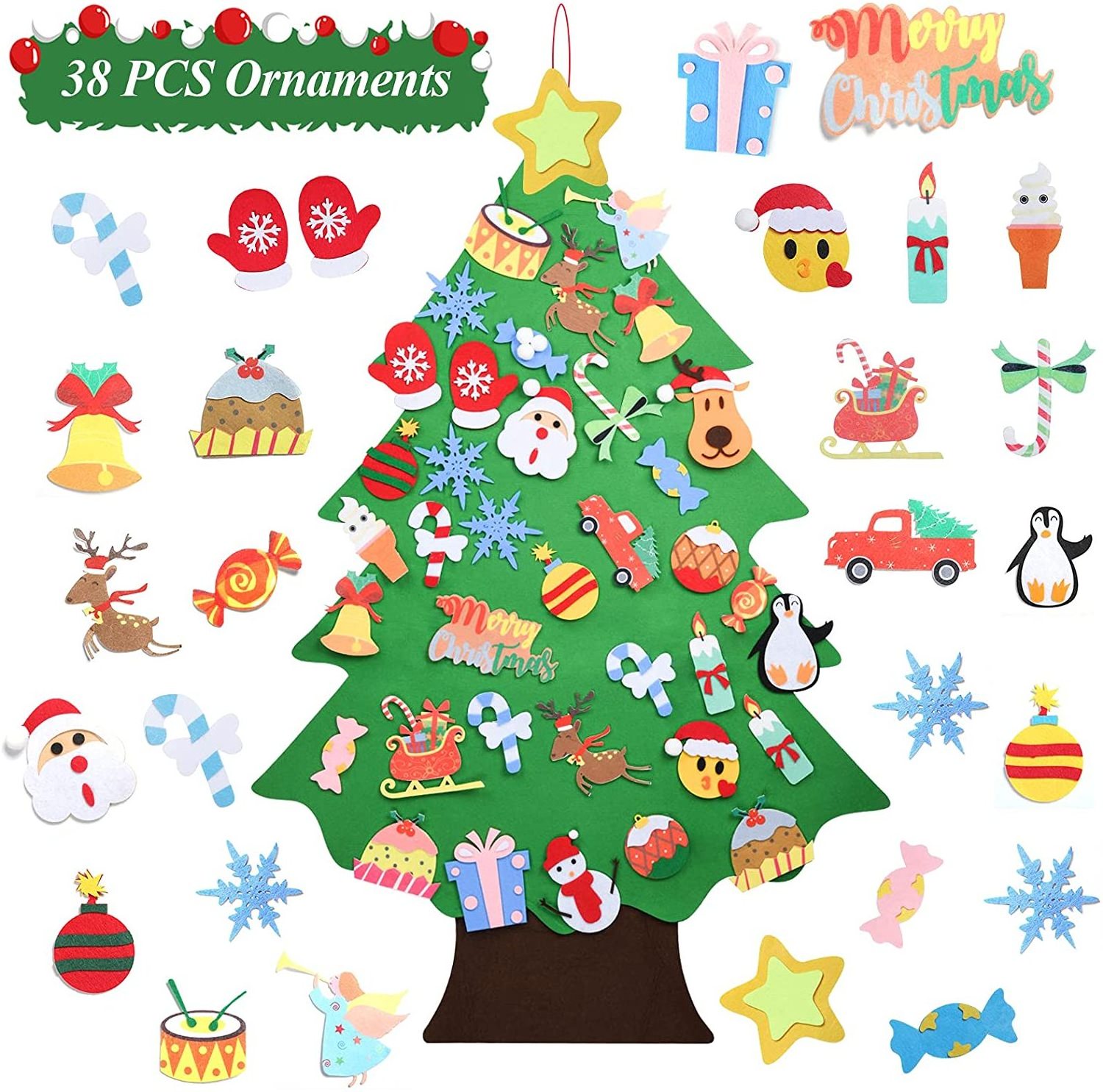 Felt Christmas Tree Toddlers DIY Set 32 Ornaments Xmas Gifts  Wall Hanging Christmas Tree Decorations