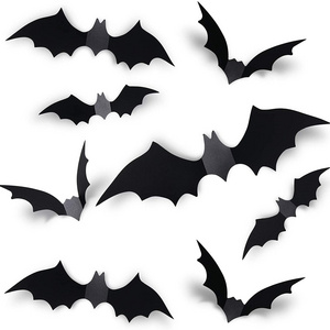 halloween 3D bats decoration plastic PVC black bat sticker DIY wall party decor cheap bat spider halloween decor