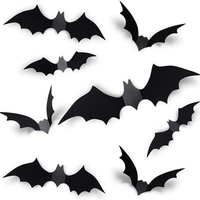 halloween 3D bats decoration plastic PVC black bat sticker DIY wall party decor cheap bat spider halloween decor