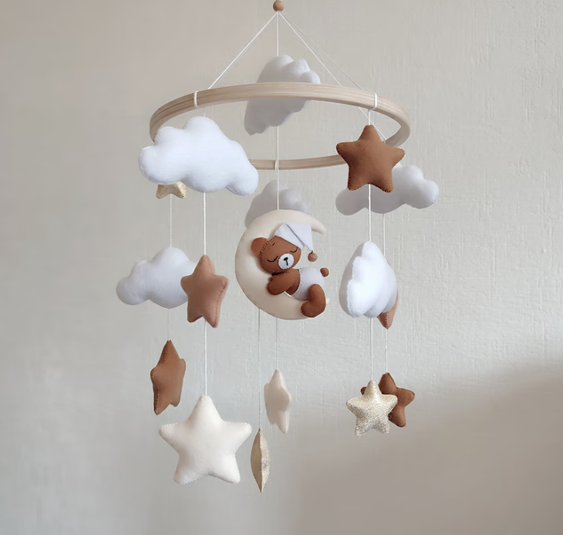 Neutral gender Bear Baby crib mobile Woodland nursery decor Personalized new baby gift