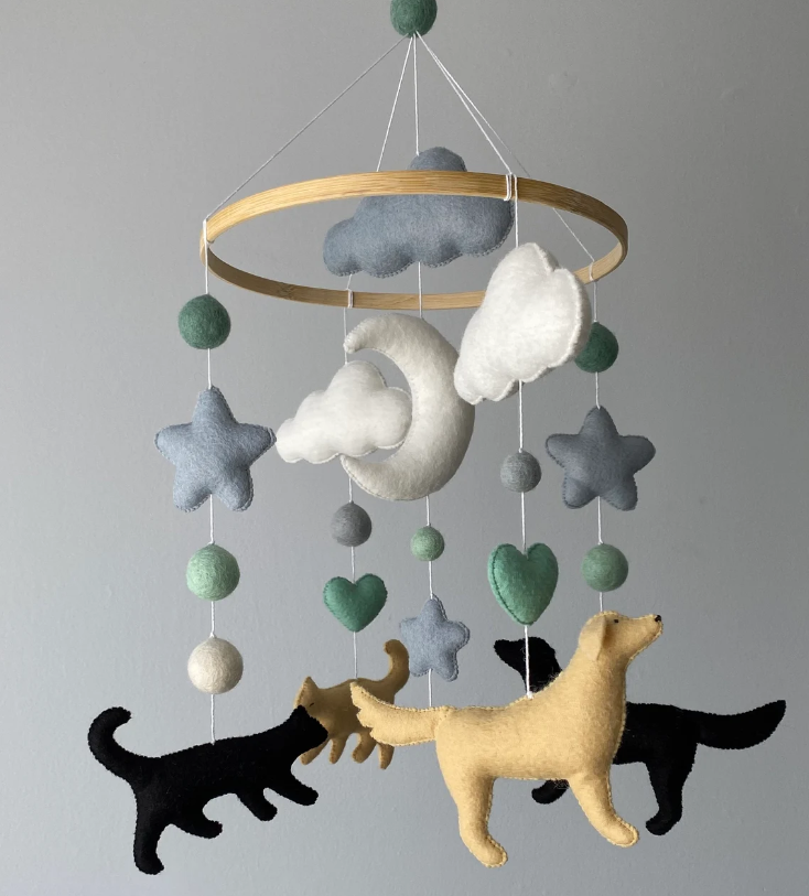 Puppy Baby mobile Cat crib mobile Labrador Dog nursery hanging decor