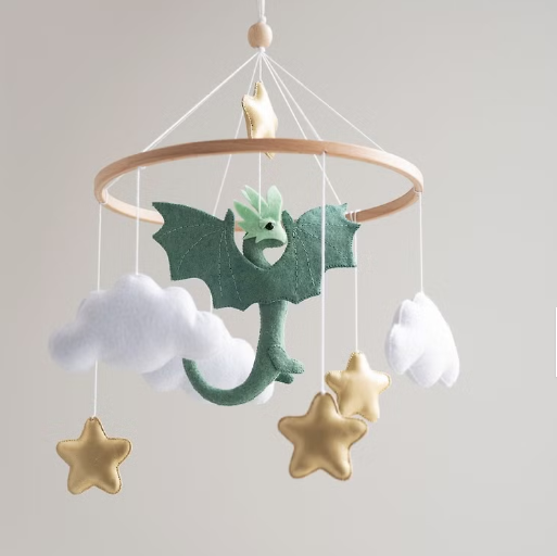 Dragon Crib mobile nursery clouds and gold stars baby mobile fantasy nursery decor