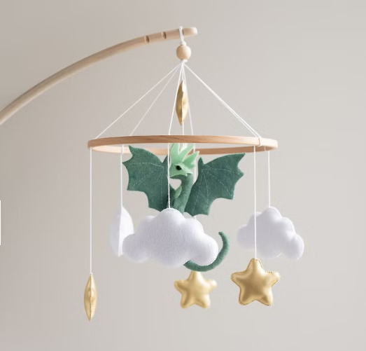 Dragon Crib mobile nursery clouds and gold stars baby mobile fantasy nursery decor