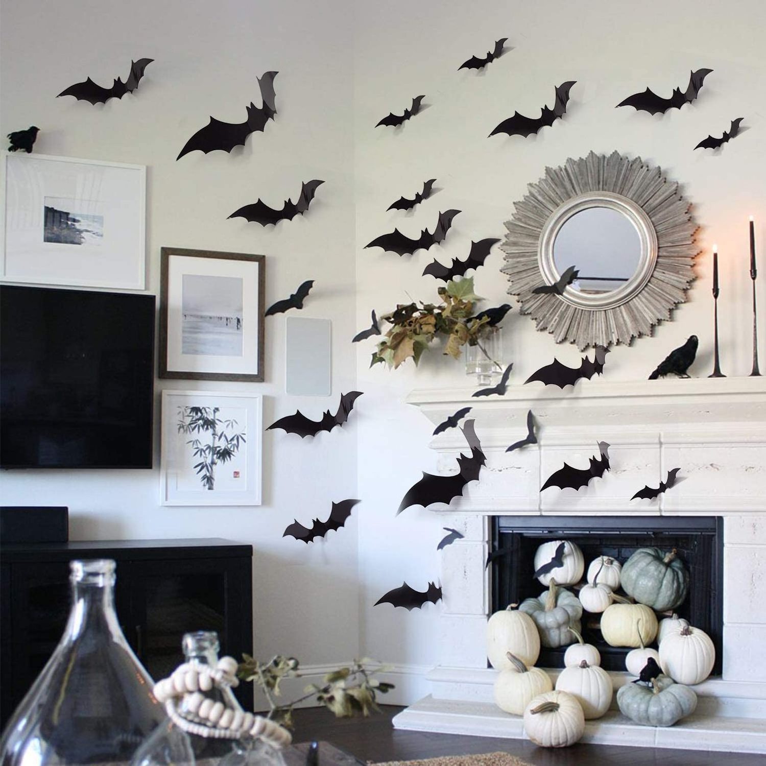 Halloween 3D bat plastic 24 60 70 72 pcs black pvc bats wall sticker home decoration Spooky Party Supplies