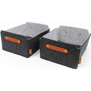 Rectangle Closet Baskets Foldable Felt Storage Box with Handles Gray Storage Bin for Shelves