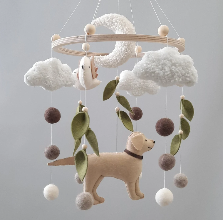 Labrador retriever baby mobile puppy crib mobile gender neutral felt dog mobile