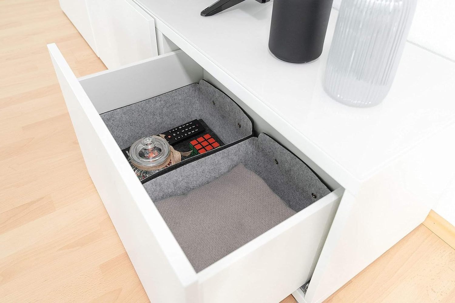 Rectangle Closet Baskets Foldable Felt Storage Box with Handles Gray Storage Bin for Shelves