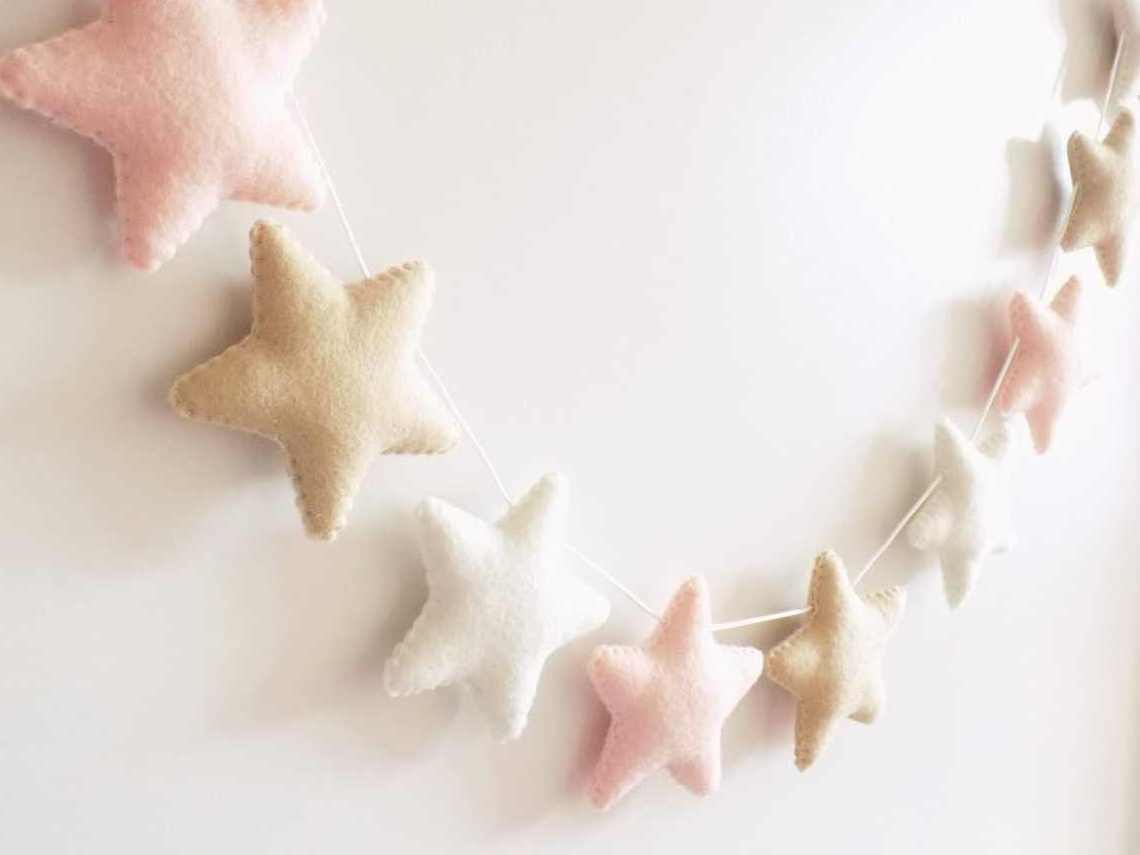 Felt Star Garland Wall Hanging White Grey Pink Garland Baby Banner Nursery Decor