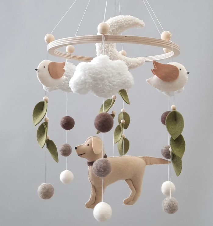 Labrador retriever baby mobile puppy crib mobile gender neutral felt dog mobile